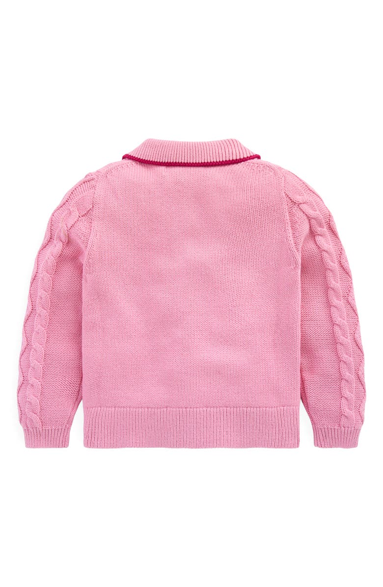 Mini Boden Kids' Heart Embroidered Cable Cotton Cardigan, Alternate, color, Formica Pink