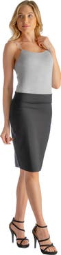 24seven Comfort Apparel Petites Solid Color Elastic Waist Knee Length Pencil Skirt