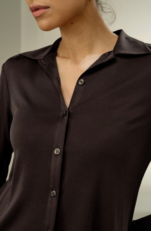 Lilysilk Basic Slim Silk Jersey Shirt In Brown