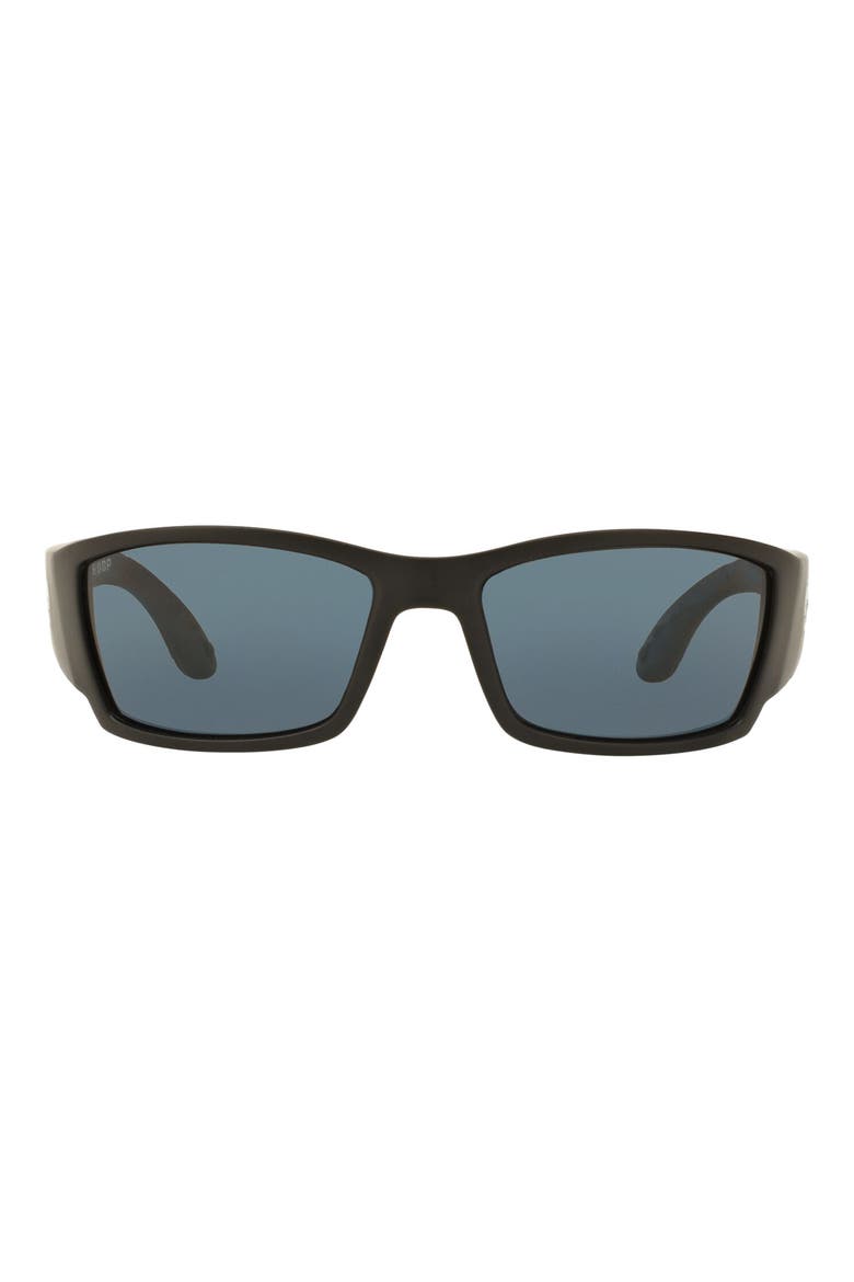 61mm Polarized Rectangular Sunglasses, Main, color, MATTE BLACK