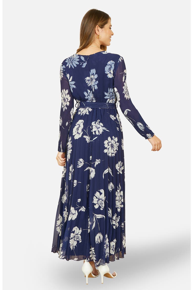 Floral Pleated Midi Wrap Dress, Alternate, color, Navy