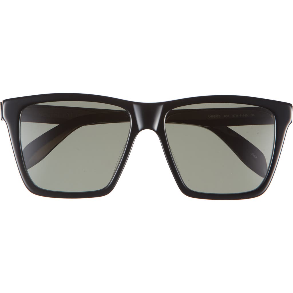 Alexander Mcqueen Mcqueen 57mm Square Sunglasses In Black Silver Green