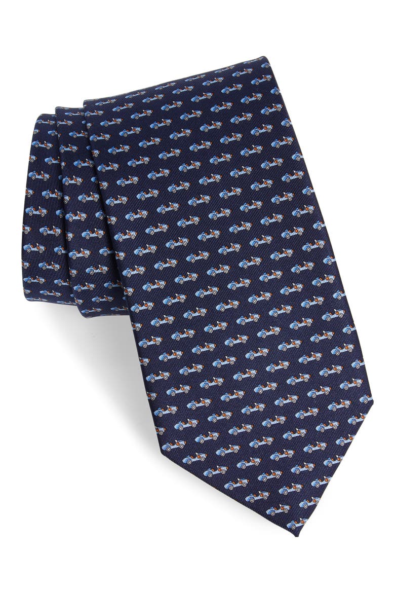 Salvatore Ferragamo Old School Race Car Print Silk Tie, Main, color, F.MARINE