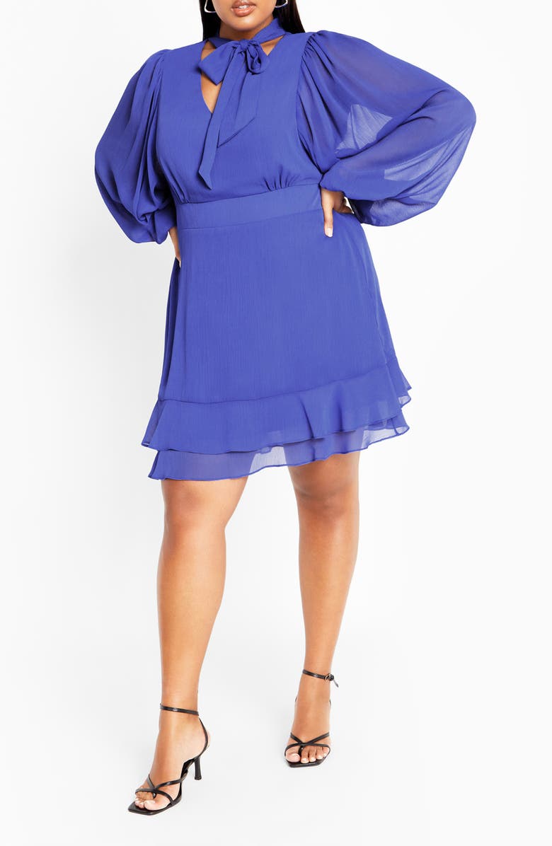 City Chic Kendall Long Sleeve Dress, Main, color, Blue