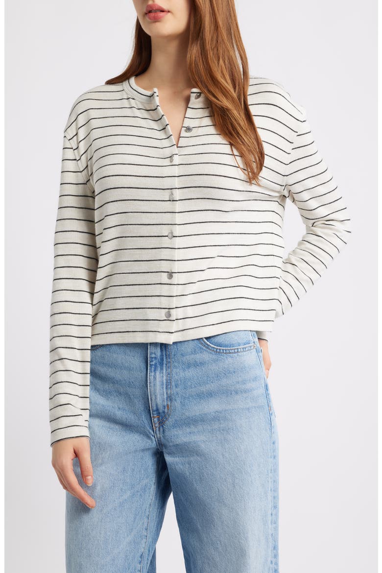 The Knit Stripe Boxy Cardigan, Main, color, CREAM STRIPE