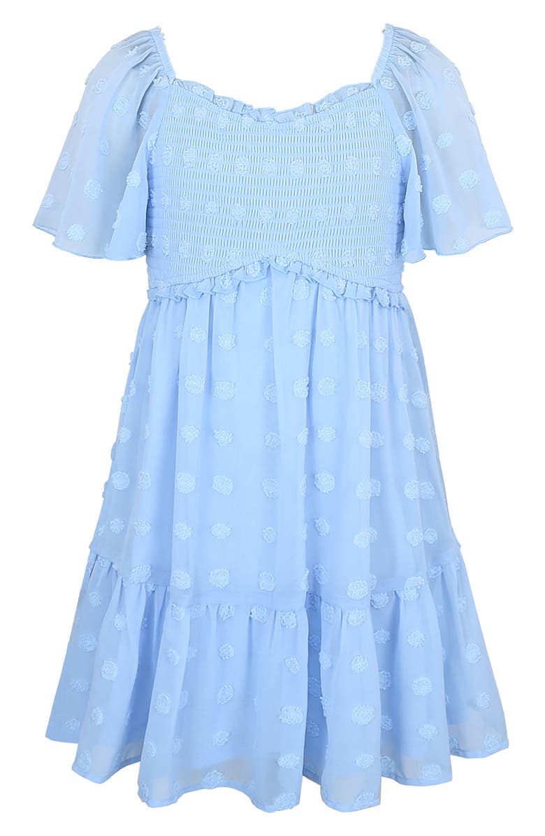 Zunie Kids' Clip Dot Smocked Chiffon Dress, Main, color, Sky Blue