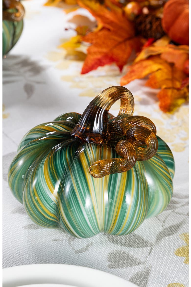Fall Multi Striped Glass Short Pumpkins, Alternate, color, Green