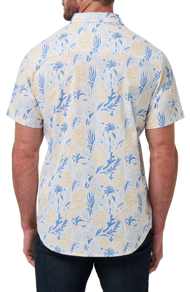 TravisMathew Red Souvenir City Short Sleeve Stretch Cotton Button-Up Shirt, Alternate, color, White