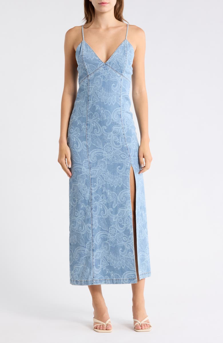 Alice + Olivia Juliette Denim Slipdress, Main, color, Laser Paisley