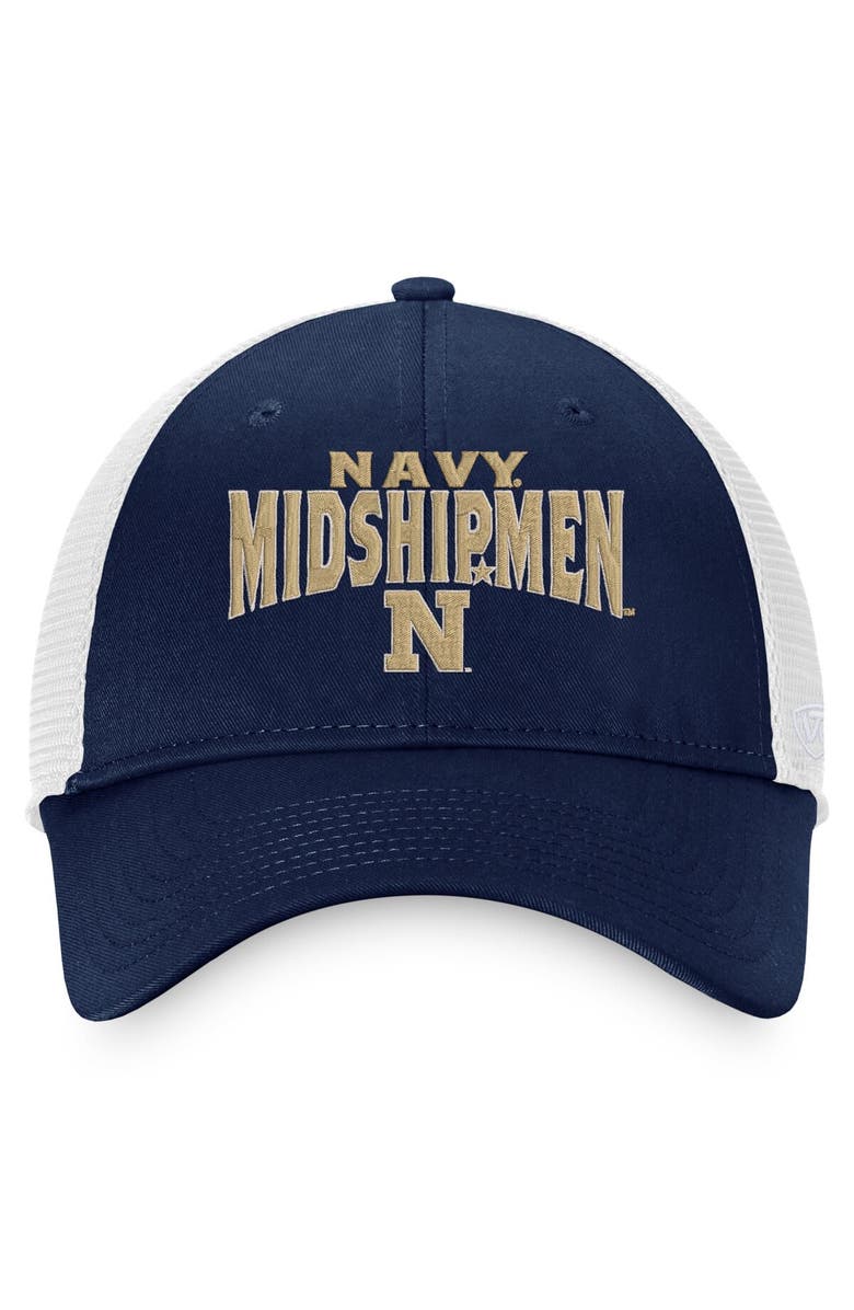 TOP OF THE WORLD Men's Top of the World Navy/White Navy Midshipmen Breakout Trucker Snapback Hat, Alternate, color, 