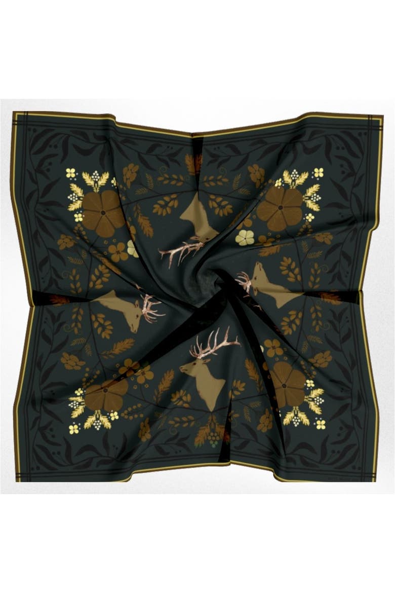 100% Silk Scarf Haven - Golden Wildflowers and Elk, Alternate, color, 35 x 35"