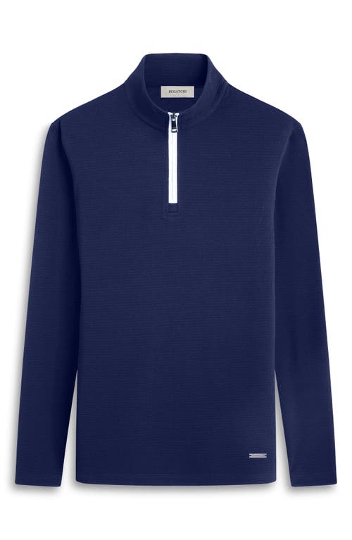 Bugatchi Waffle Knit Quarter Zip Performance Pullover In Navy
