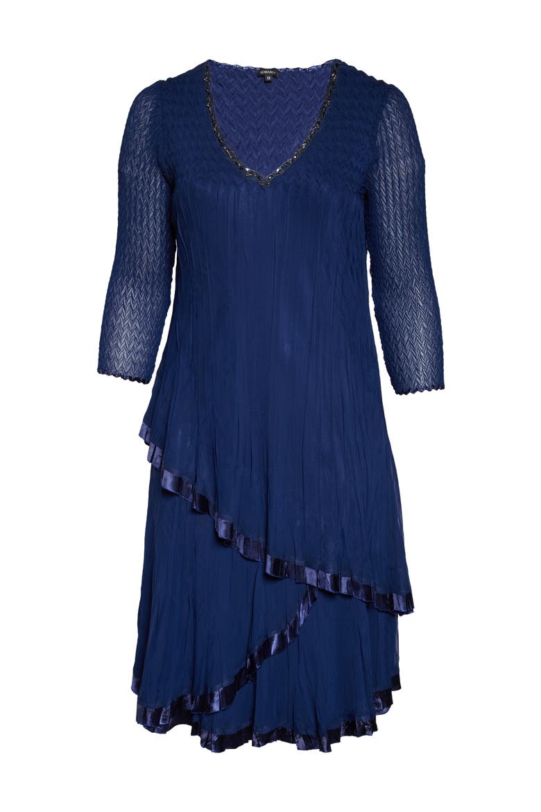 Beaded Neck Midi Cocktail Dress, Alternate, color, MIDNIGHT NAVY
