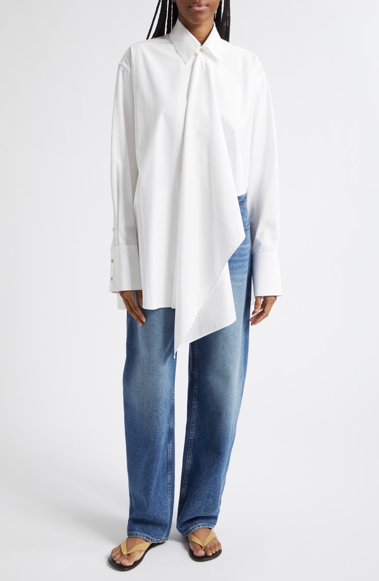 OSSOU Tess Relaxed Fit Cascade Front Button-Up Shirt, Alternate, color, Milk