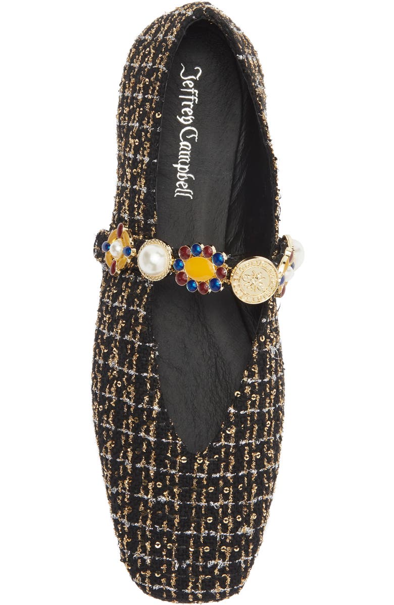 Jeffrey Campbell Amarissa Mary Jane Flat, Alternate, color, Black Gold Tweed