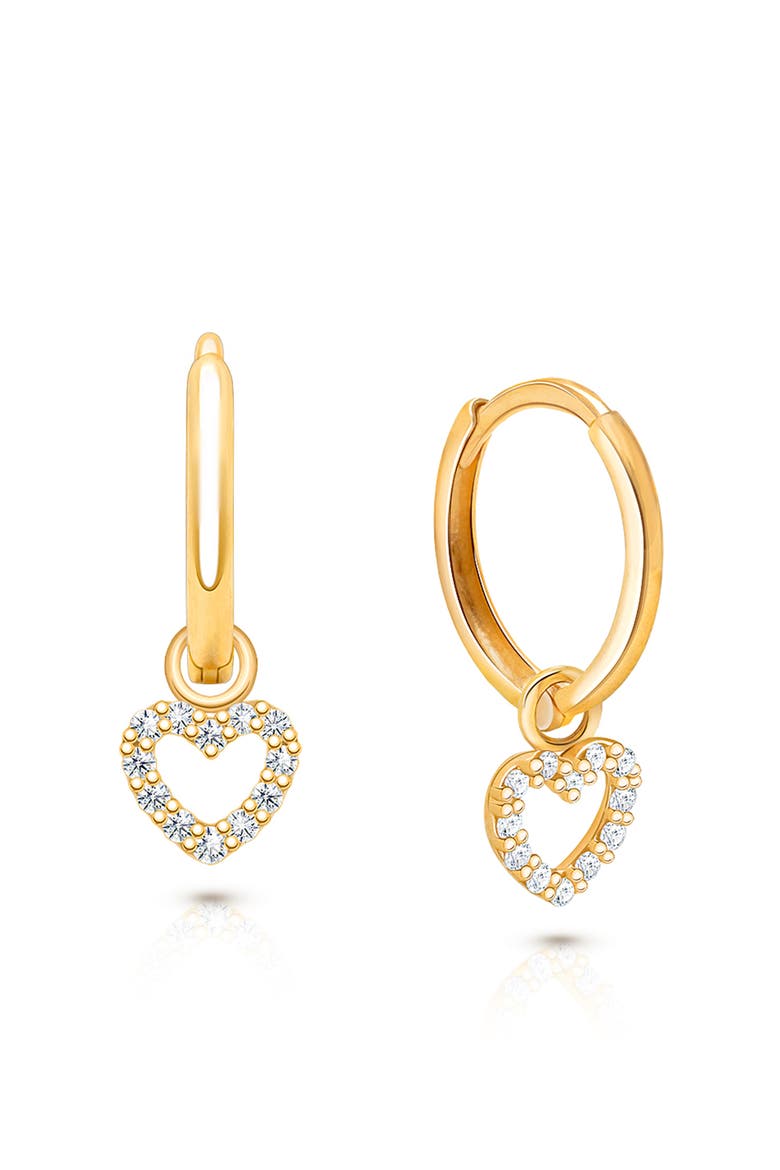 14K Gold Pavé Heart Drop Classic 11mm Huggie Hoop Earrings, Main, color, 14K Yellow Gold