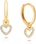 Tiny Blessings 14K Gold Pavé Heart Drop Classic 11mm Huggie Hoop Earrings