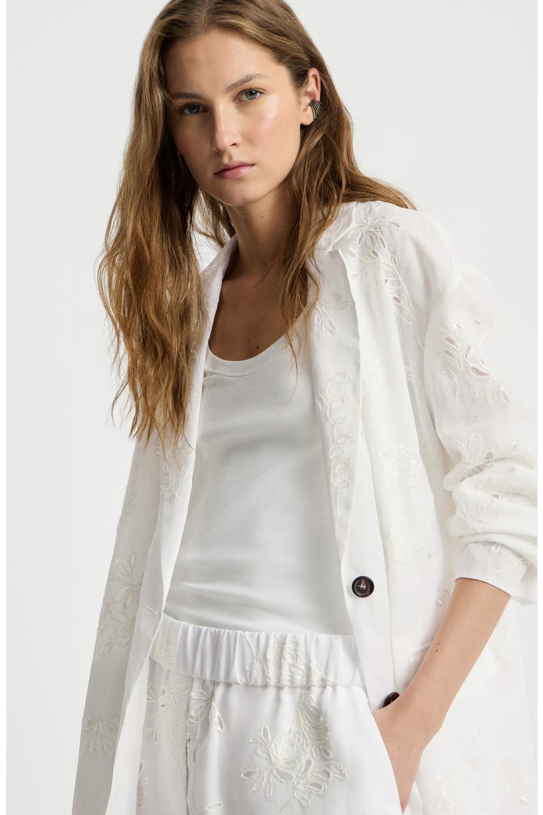 Cotton organza blazer with dazzling broderie anglaise with monili, Alternate, color, White
