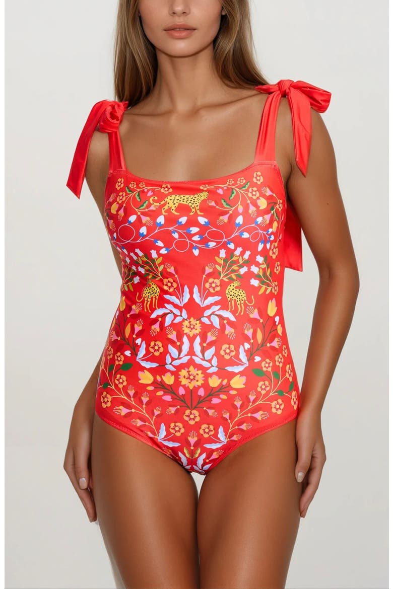 Red Blossom Reversible One-Piece Swimsuit, Main, color, Red