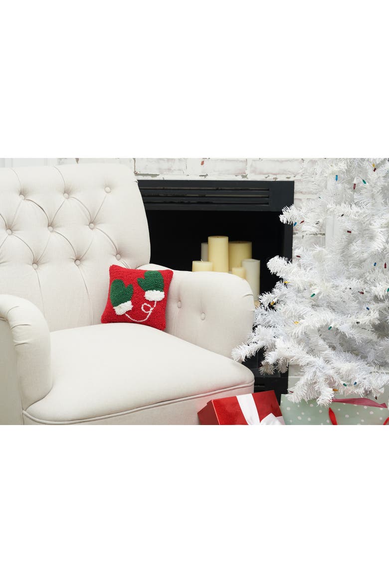 Mittens Hooked Small Christmas Accent Pillow, 8" x 8", Alternate, color, Red
