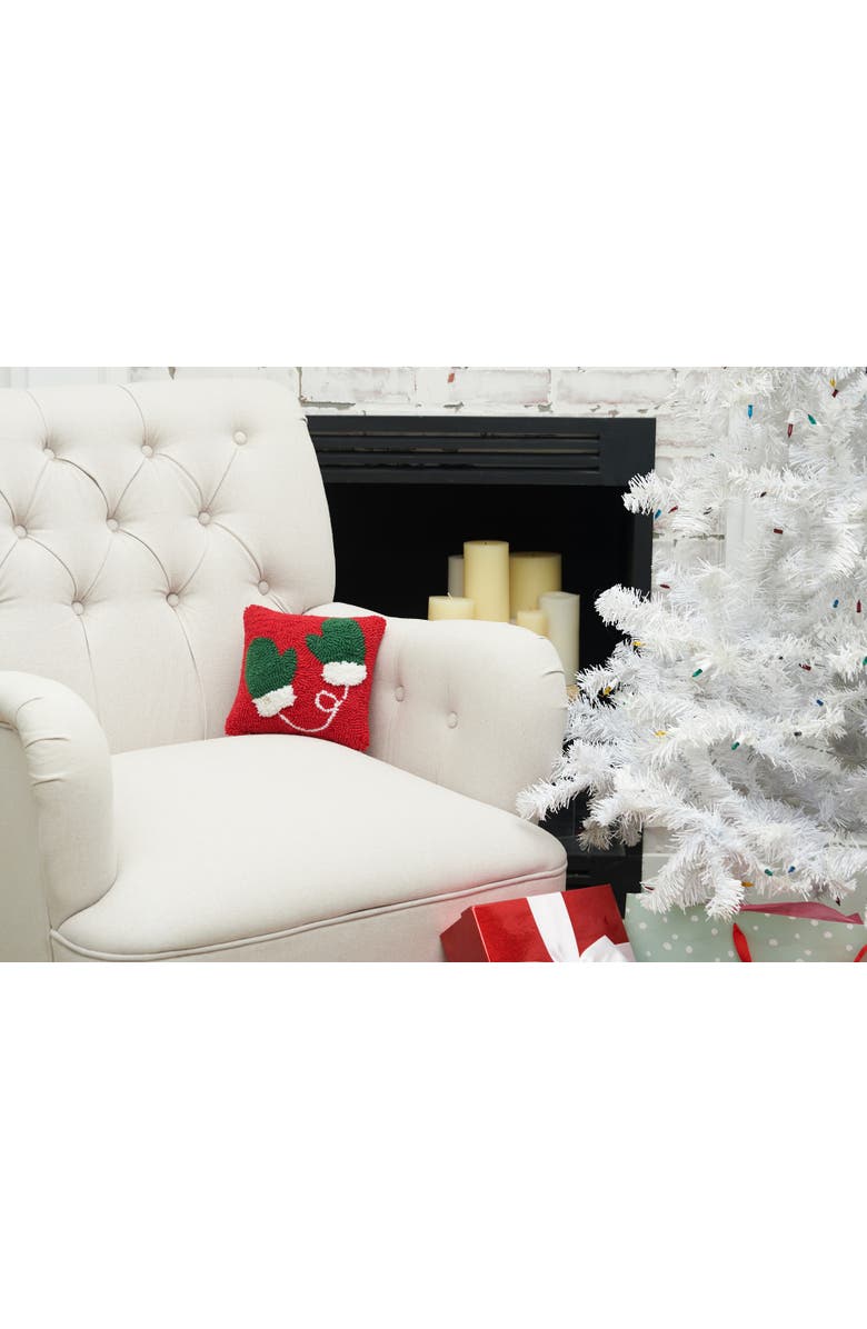 C&F Home Mittens Hooked Small Christmas Accent Pillow, 8" x 8", Alternate, color, Red
