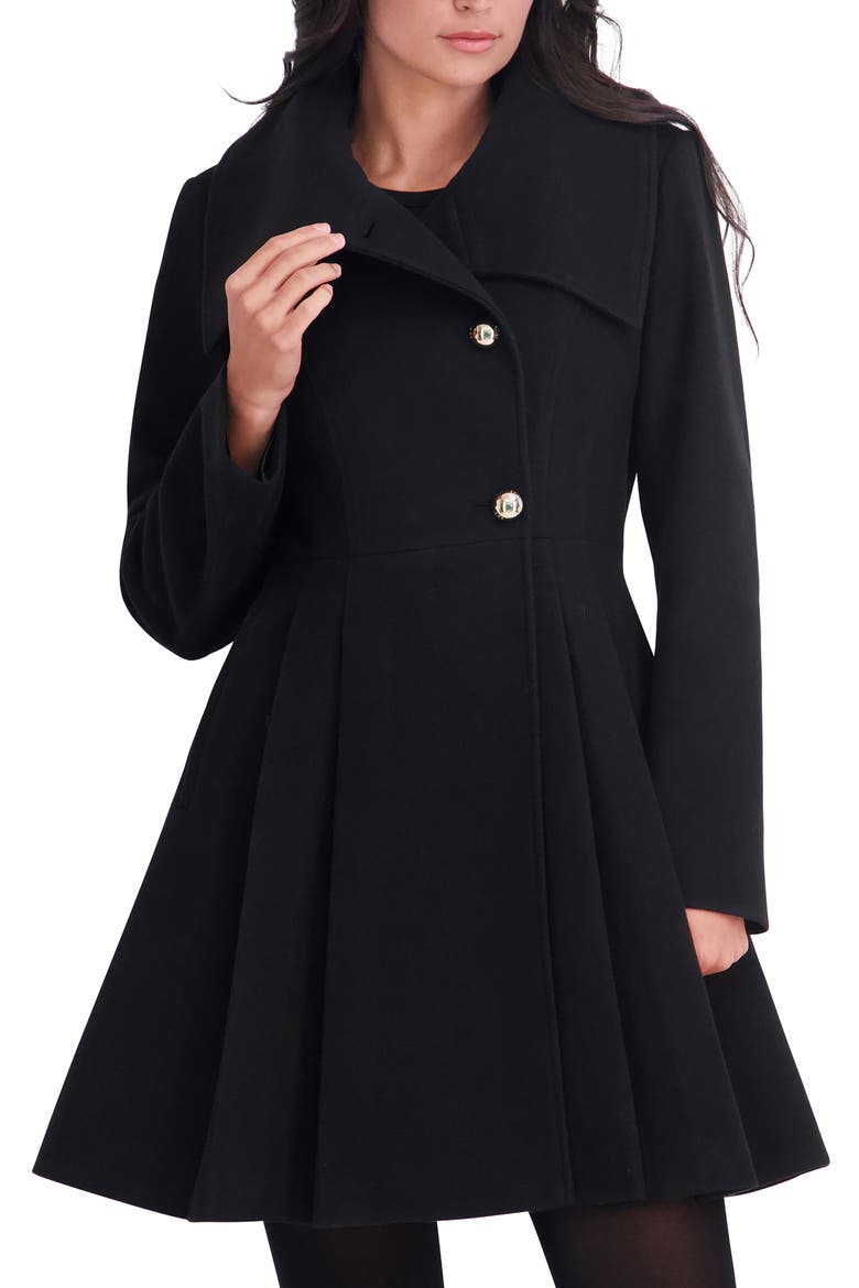 Asymmetric Button-Front Pleated Coat, Alternate, color, BLACK