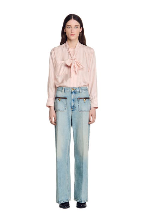 Straight-leg Leather Detail Jeans