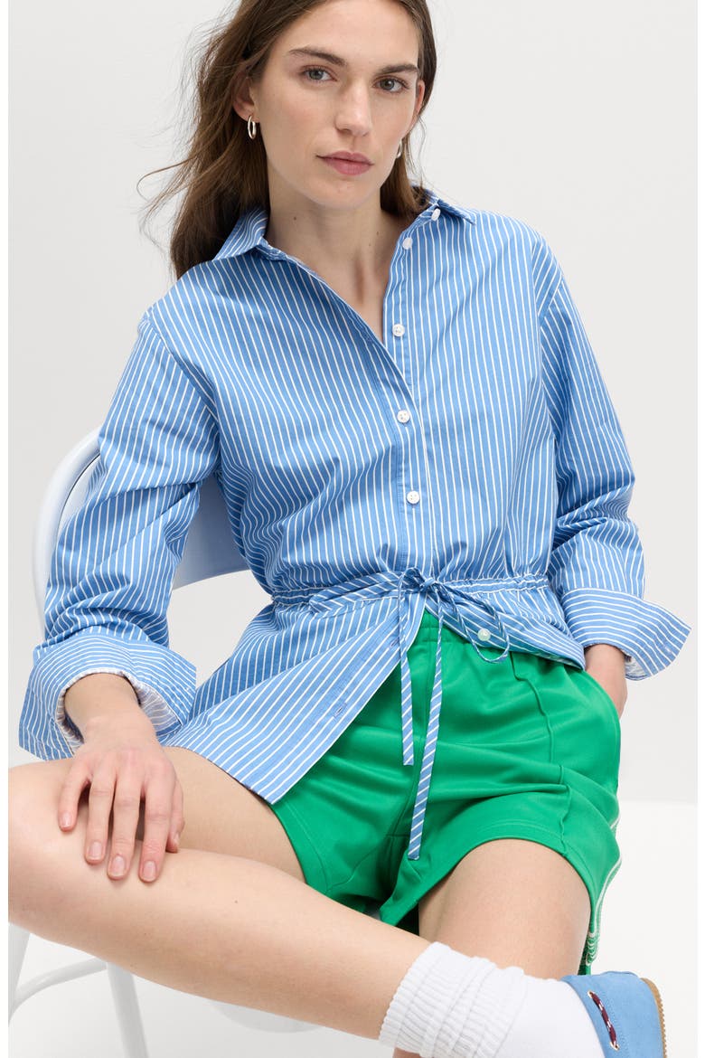 Stripe Drawcord Waist Cotton Button-Up Shirt, Alternate, color, BLUE/ MULTI
