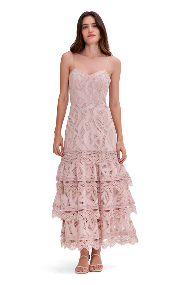 Aura Lace Flutter Midi Dress, Main, color, ROSE