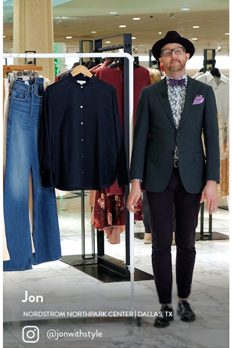 Band Collar Satin Button-Up Shirt video