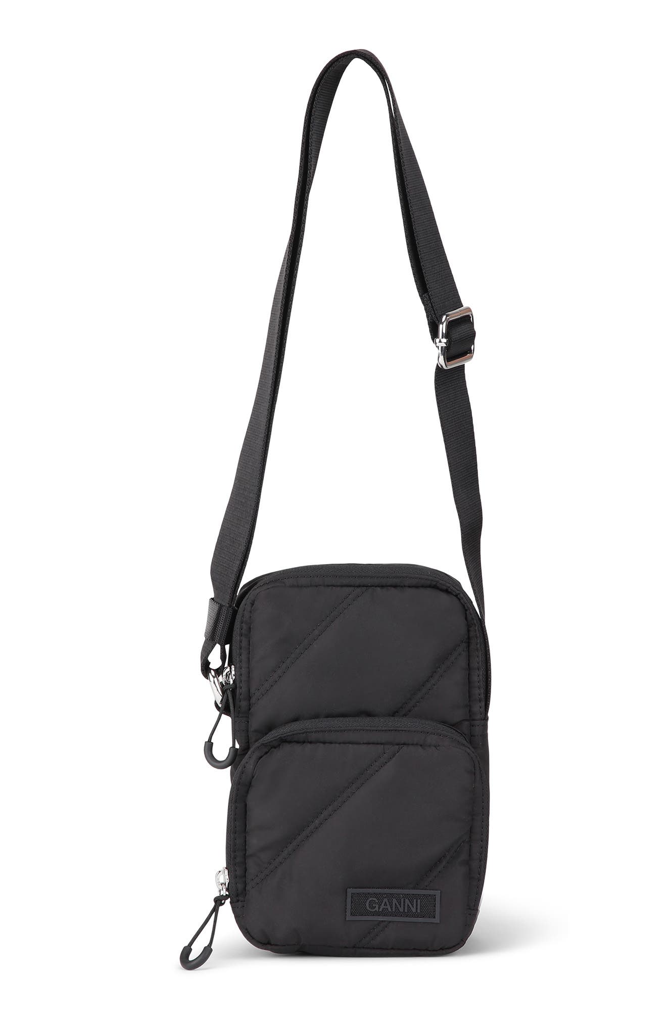 Ganni Mini Quilted Recycled Polyester Crossbody, Main, color, 