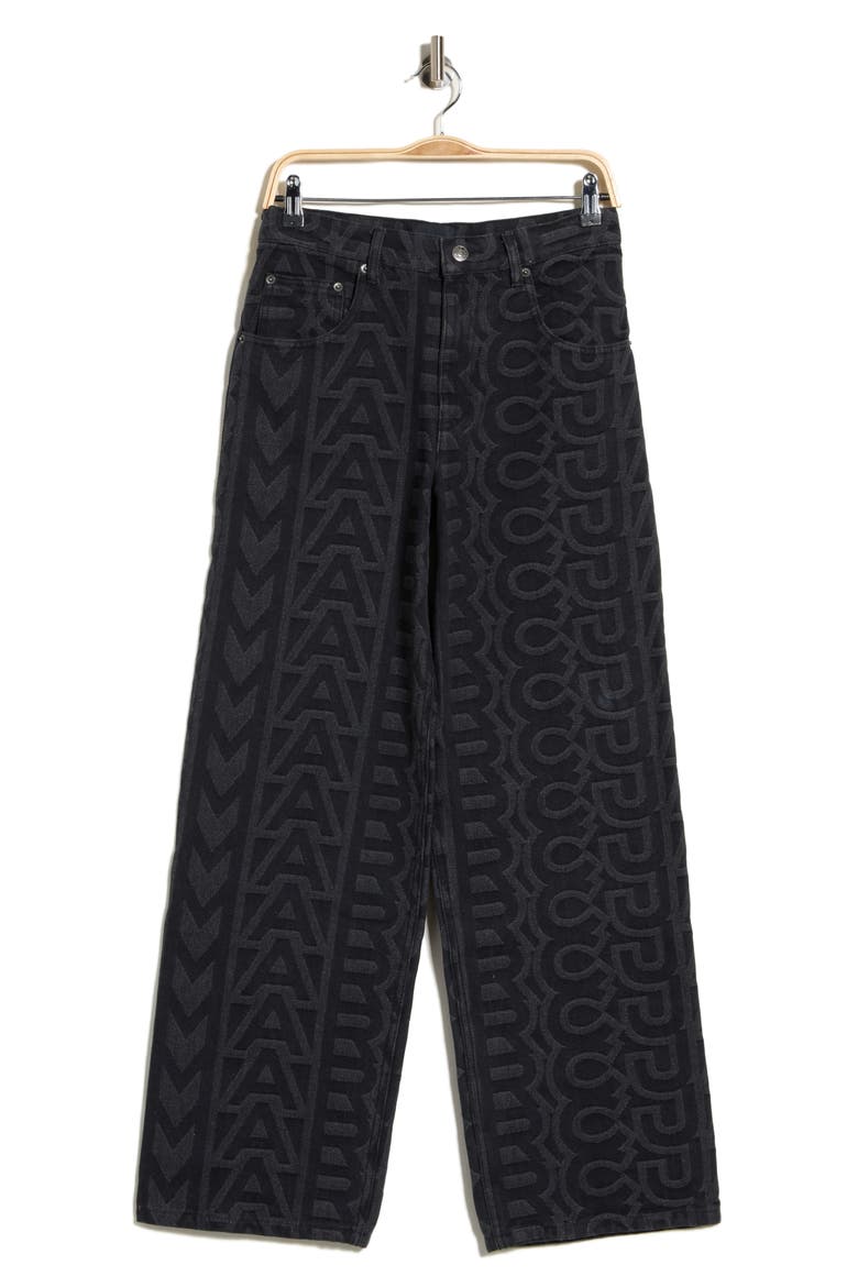 Monogram Wide Leg Jeans, Main, color, BLACK