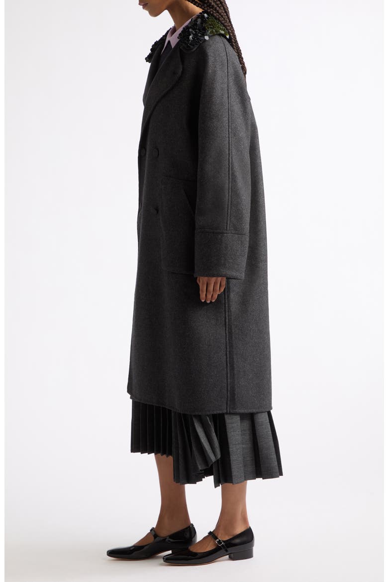 Sequined Collar Wool Blend Coat, Alternate, color, MELANGE BLACK / WHITE
