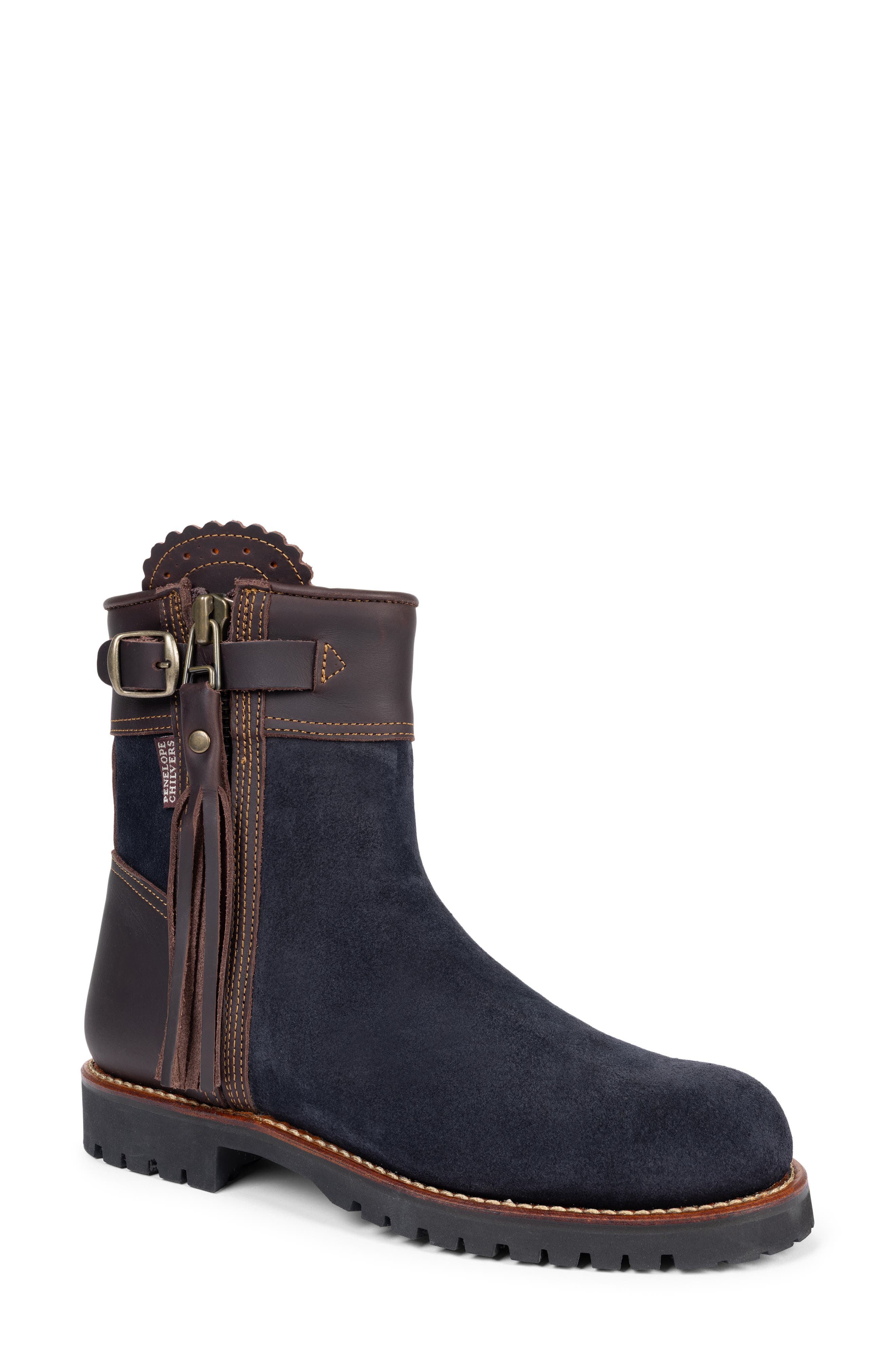 Inclement Cropped Tassel Bootie, Main, color, NAVY/ DARK BROWN
