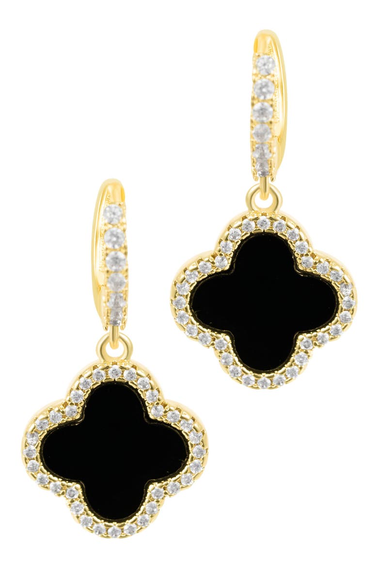 Crystal Halo Clover Drop Earrings, Alternate, color, BLACK