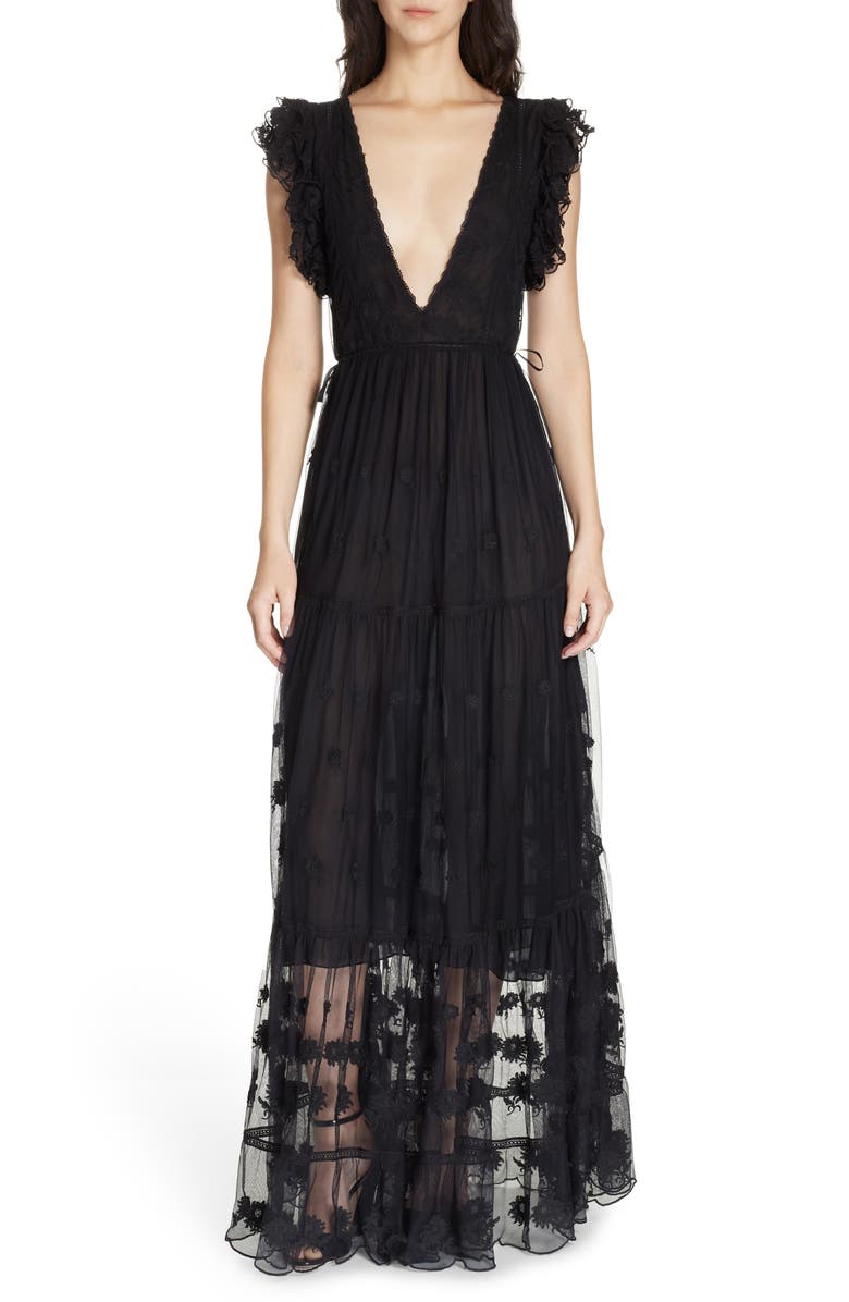 Ulla Johnson Fifi Embroidered Tulle Maxi Dress, Alternate, color, 
