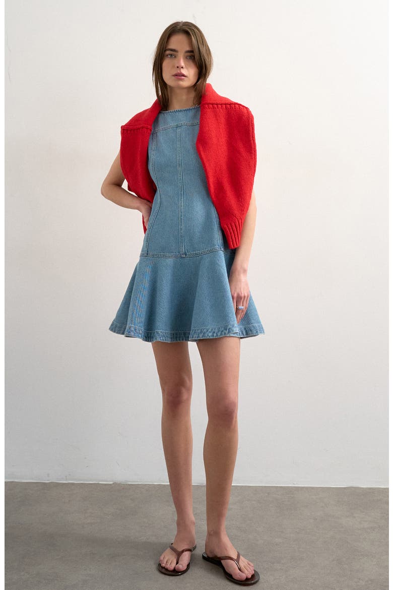 Seamed Denim Minidress, Main, color, LBLUE