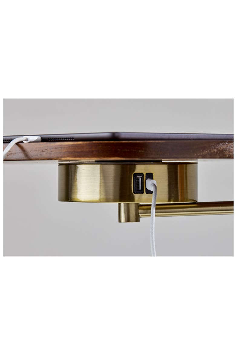 Rowe Wireless Charging Task Floor Lamp with Table, Alternate, color, ANTIQUE BRASS