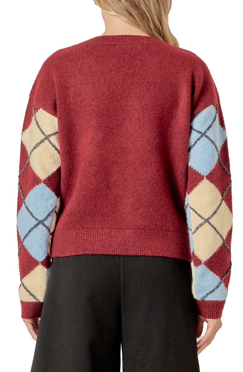 English Factory Argyle Sweater, Alternate, color, Burgundy Multi