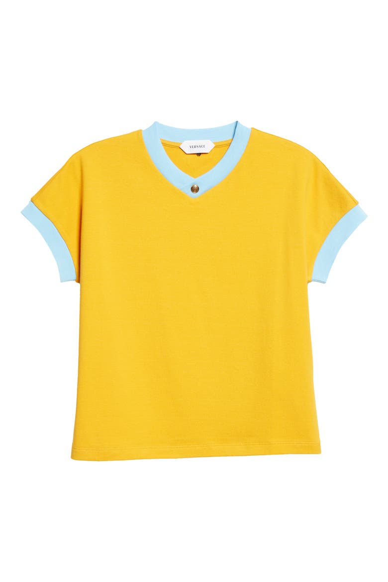 Cotton Ringer V-Neck T-Shirt, Main, color, YELLOW AZURE BLUE