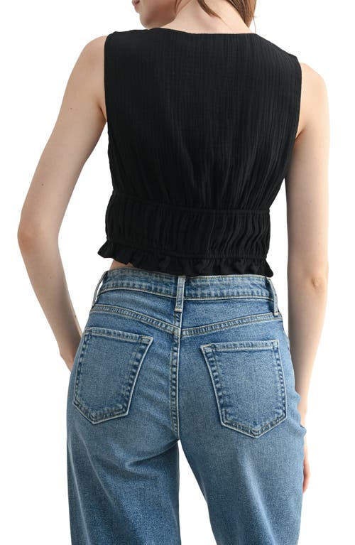 Lush Front Tie Cotton Gauze Crop Tank In Black