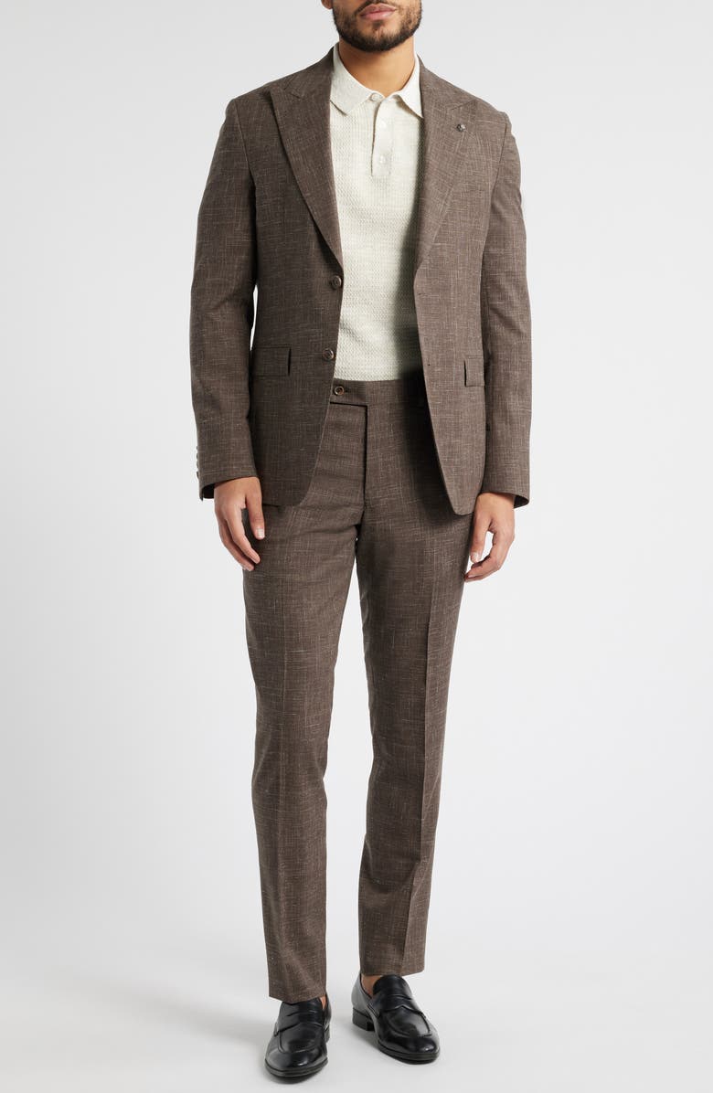 Jack Victor Marcus Peak Lapel Wool & Silk Blend Suit, Main, color, Brown