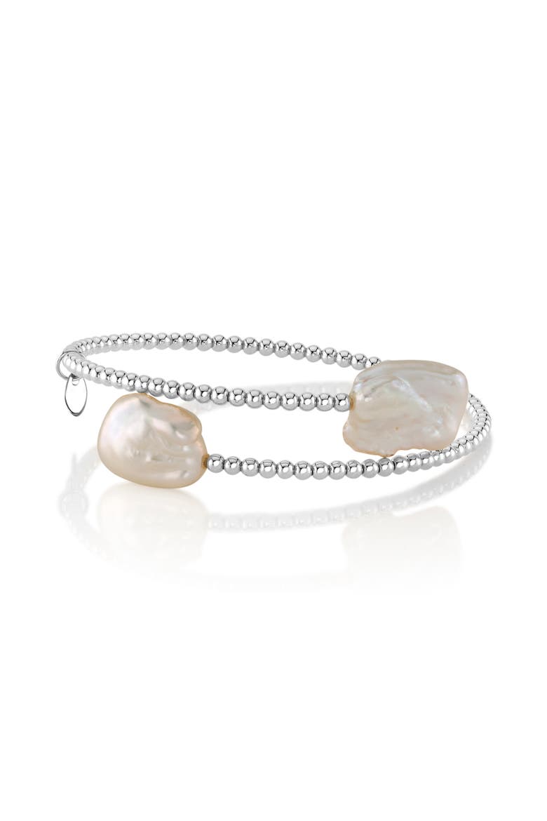 14K Gold White Baroque Freshwater Pearl Beaded Bangle Mira Bracelet, Main, color, White Gold Base