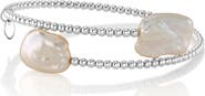 The Pearl Source 14K Gold White Baroque Freshwater Pearl Beaded Bangle Mira Bracelet