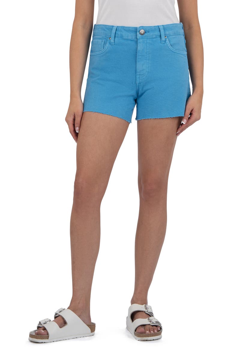 Jane Raw Hem Mid Rise Denim Shorts, Main, color, BAHAMAS BLUE
