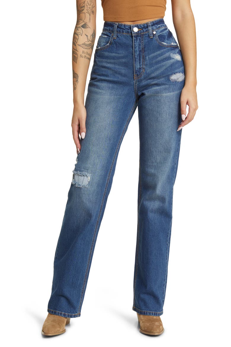 High Waist Relaxed Straight Leg Jeans, Main, color, INDIGO DARK WASH