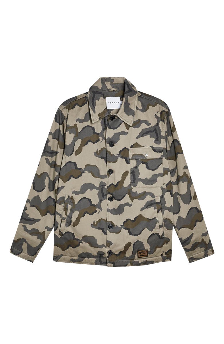 Topman Camouflage Classic Fit Deck Jacket, Alternate, color, 