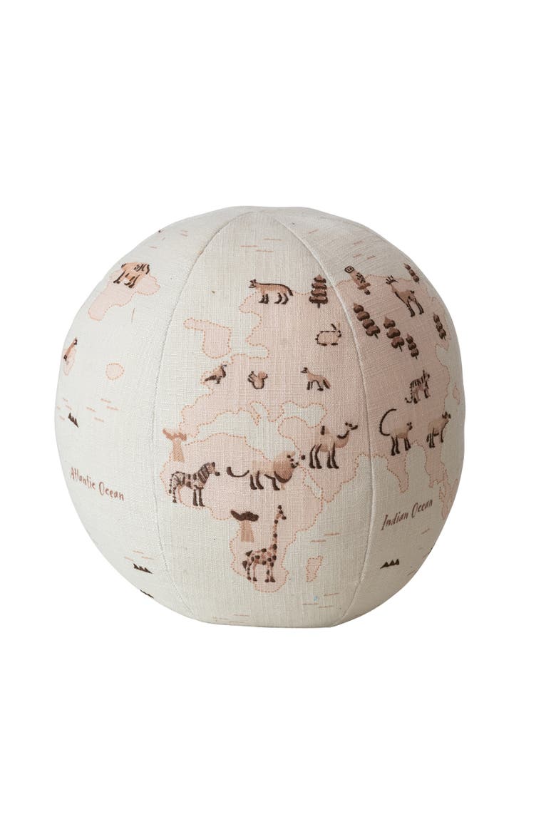 Round Fabric Printed Globe Shaped Orb Pillow, Main, color, White