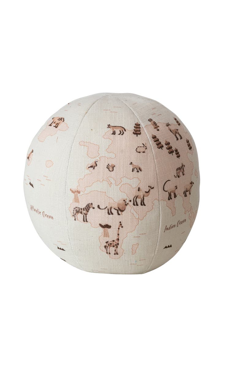 Storied Home Round Fabric Printed Globe Shaped Orb Pillow, Main, color, White