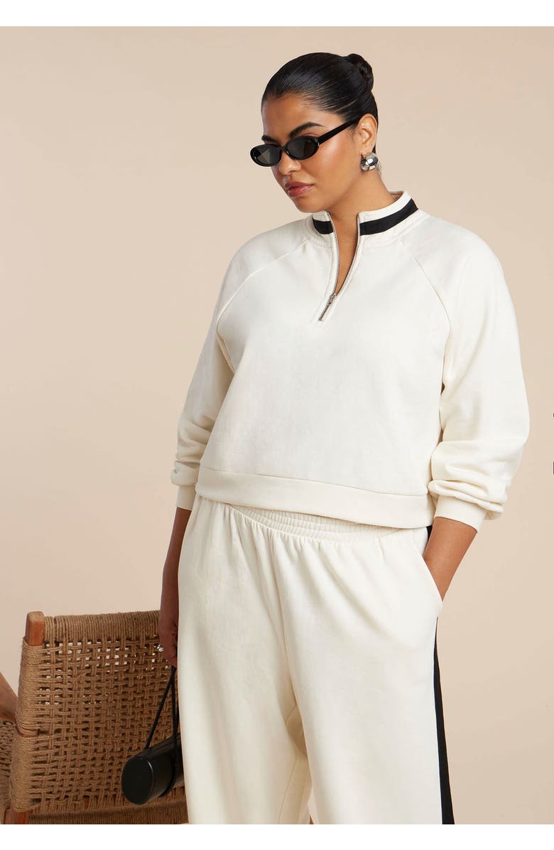 ELOQUII Elements Quarter Zip Stripe Detail Sweatshirt, Main, color, 